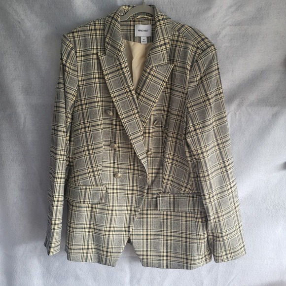 women's nine west plaid blazer jacket medium‎ - Picture 1 of 9